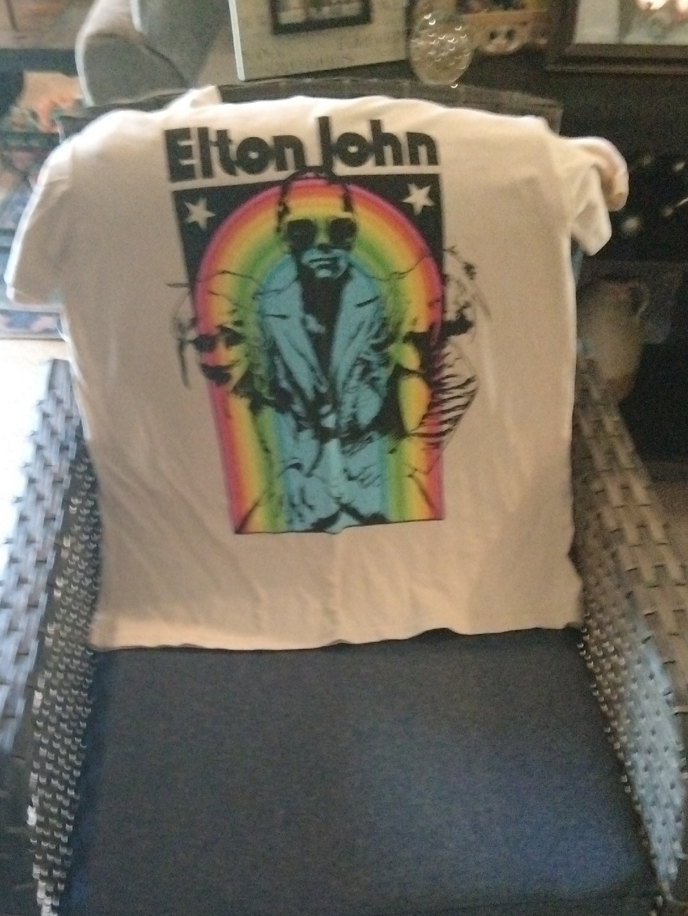 Elton John Graphic Tee - White with Rainbow Print